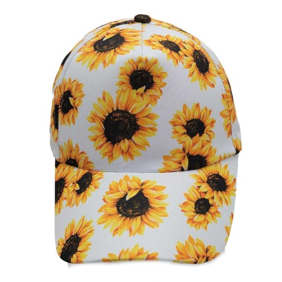 NEW Women's Sunflower Print Ponytail Baseball Cap Hat - Picture 1 of 4